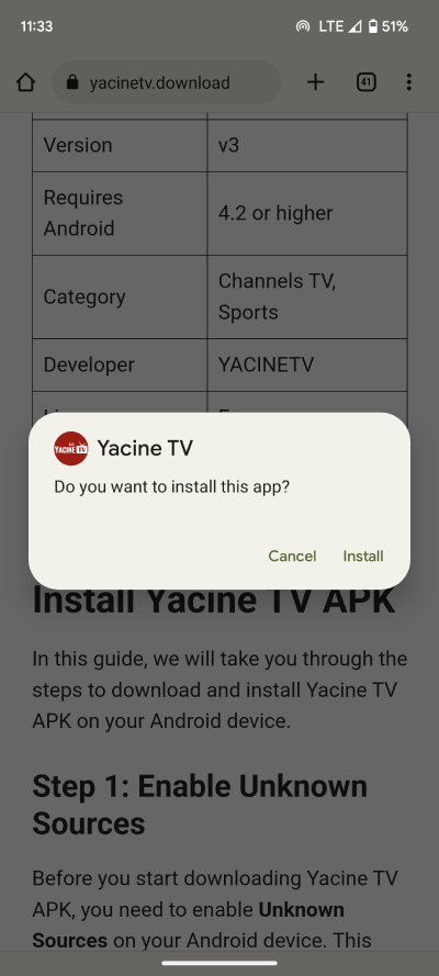 को लागि बटन स्थापना गर्नुहोस् Yacine TV